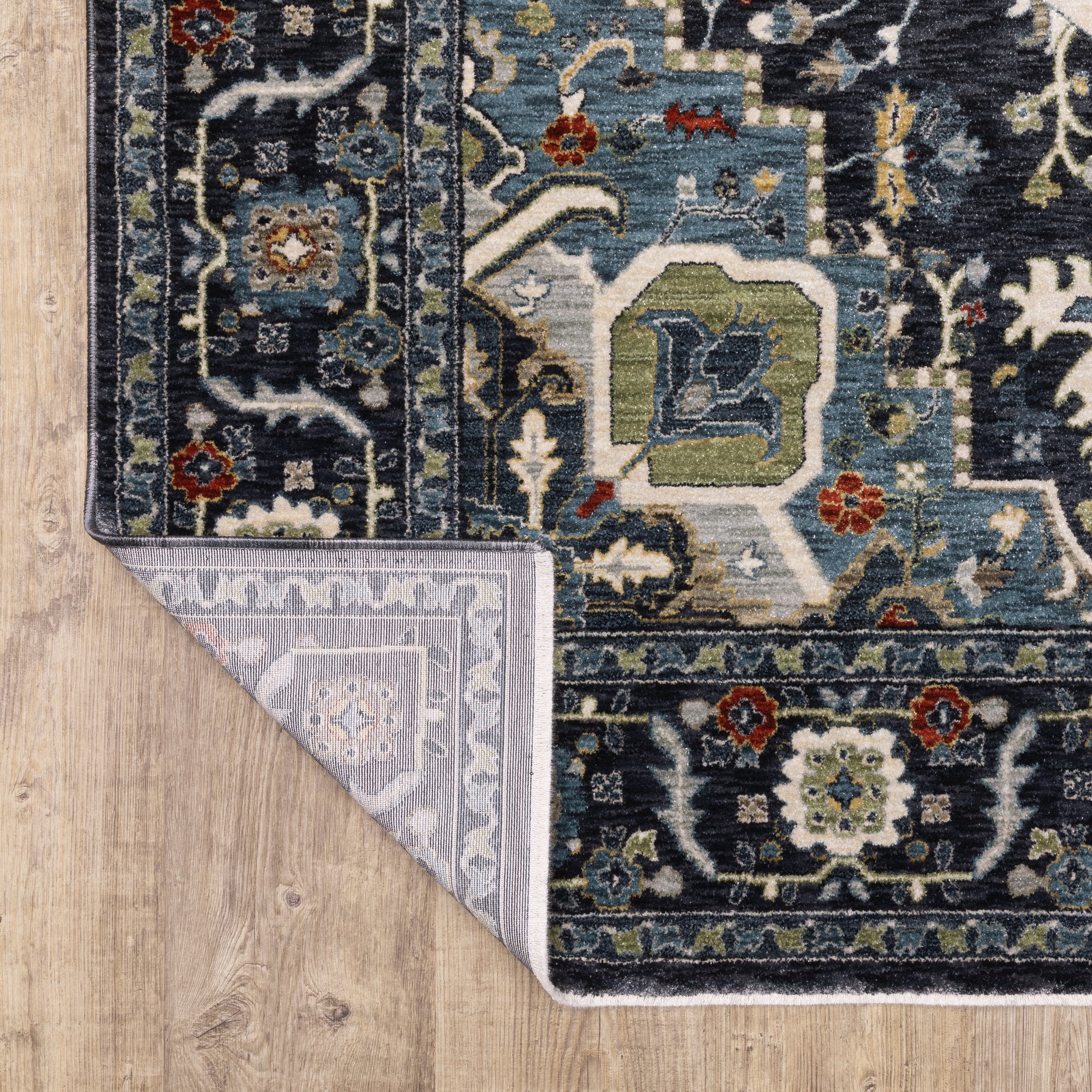 Eliana Medallion Blue/ Blue Floral Cut Pile Rug