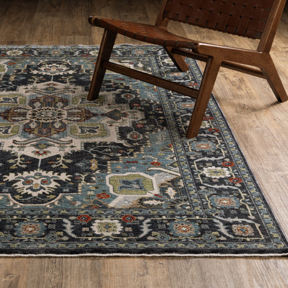 Eliana Medallion Blue/ Blue Floral Cut Pile Rug
