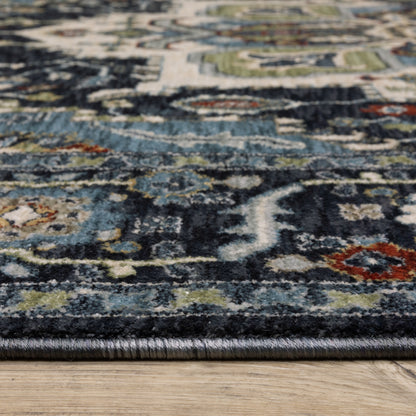 Eliana Medallion Blue/ Blue Floral Cut Pile Rug