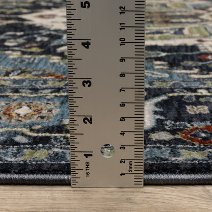 Eliana Medallion Blue/ Blue Floral Cut Pile Rug