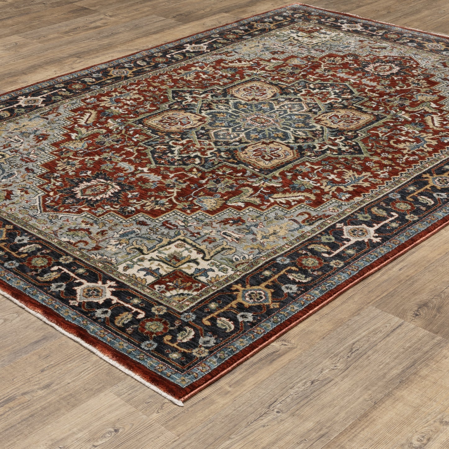 Eliana Medallion Red/ Blue Oriental Cut Pile Rug