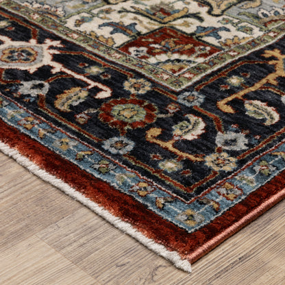 Eliana Medallion Red/ Blue Oriental Cut Pile Rug
