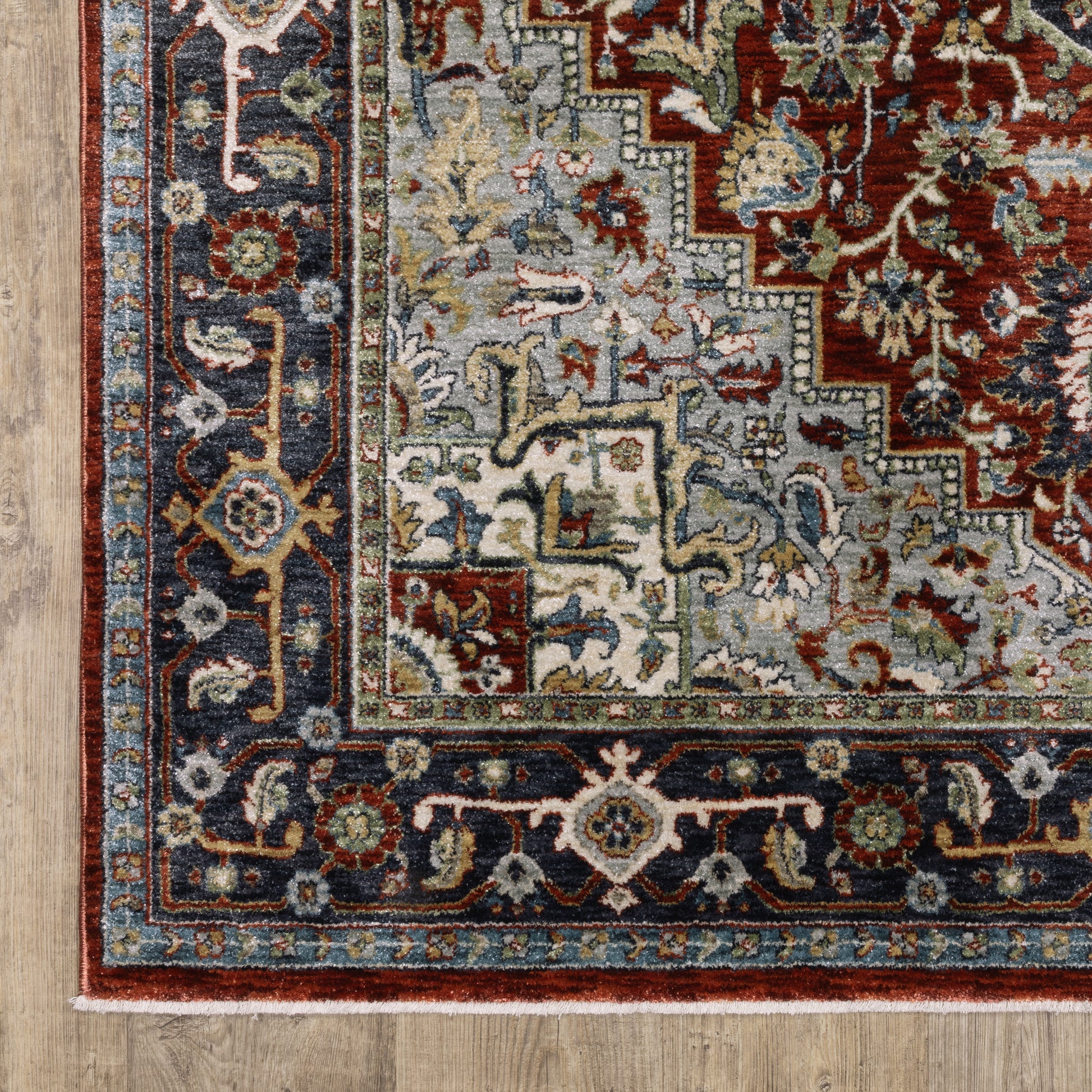 Eliana Medallion Red/ Blue Oriental Cut Pile Rug