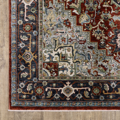 Eliana Medallion Red/ Blue Oriental Cut Pile Rug
