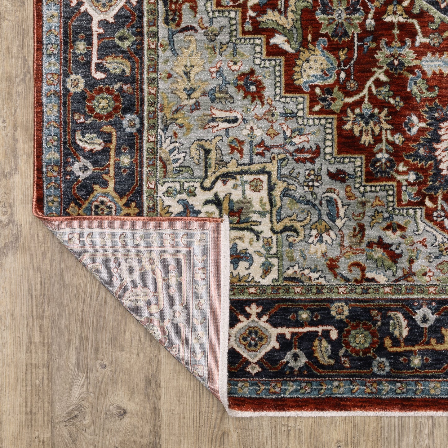 Eliana Medallion Red/ Blue Oriental Cut Pile Rug