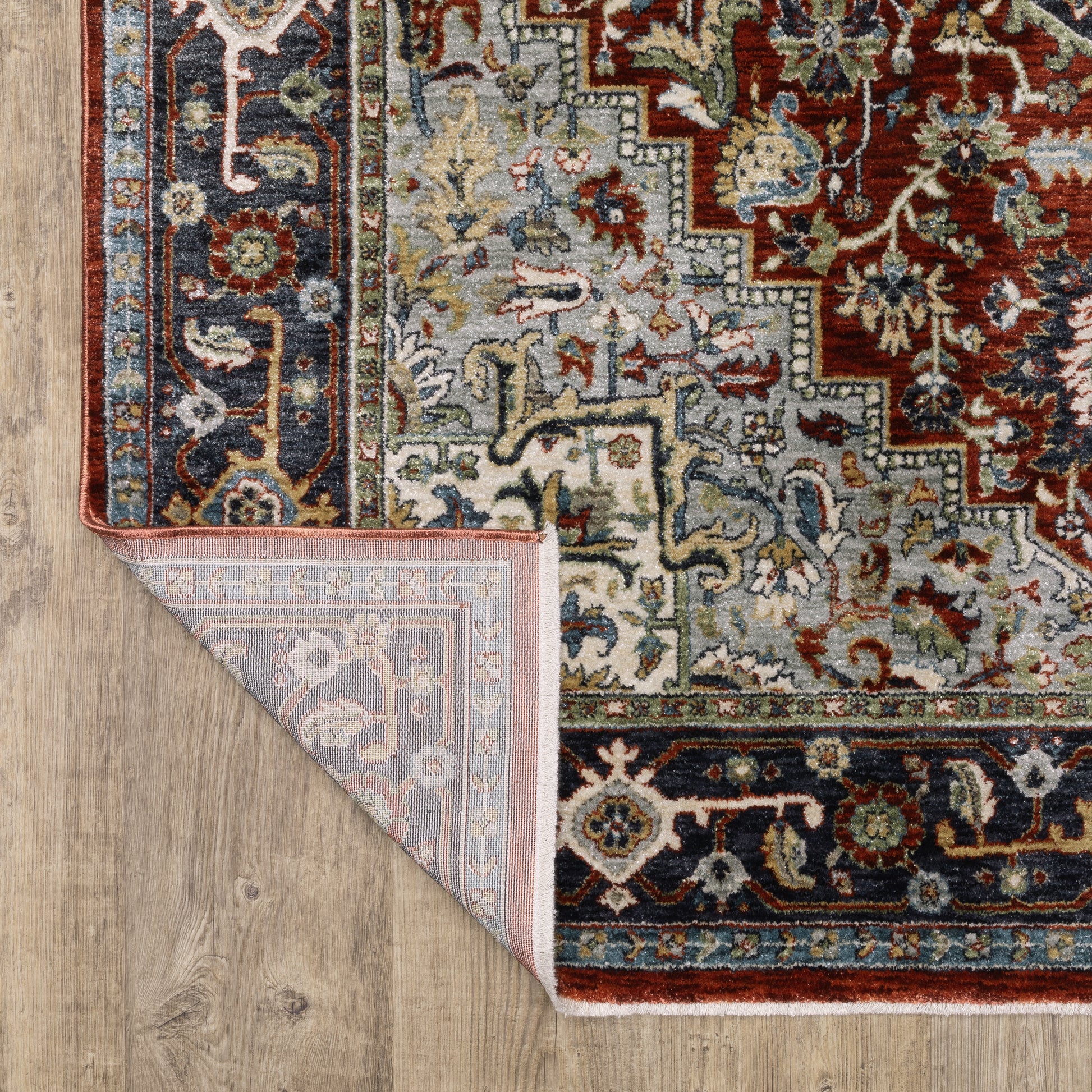 Eliana Medallion Red/ Blue Oriental Cut Pile Rug