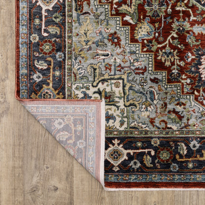 Eliana Medallion Red/ Blue Oriental Cut Pile Rug