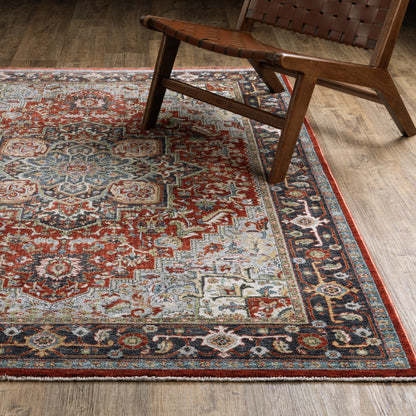 Eliana Medallion Red/ Blue Oriental Cut Pile Rug