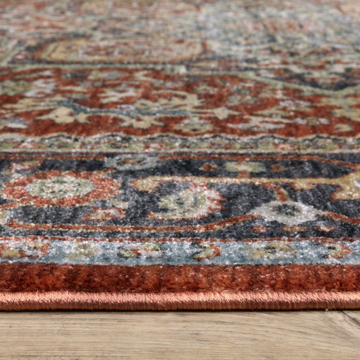Eliana Medallion Red/ Blue Oriental Cut Pile Rug