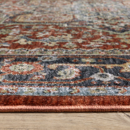 Eliana Medallion Red/ Blue Oriental Cut Pile Rug