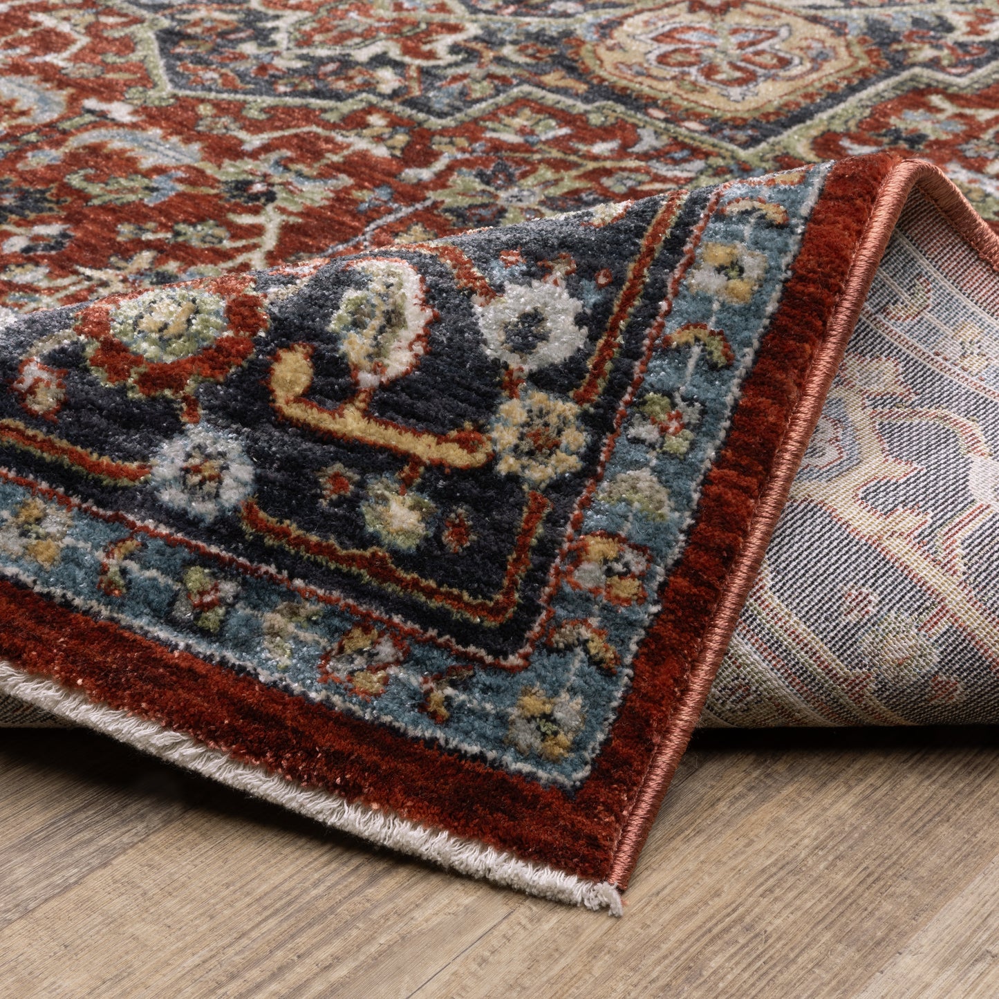 Eliana Medallion Red/ Blue Oriental Cut Pile Rug