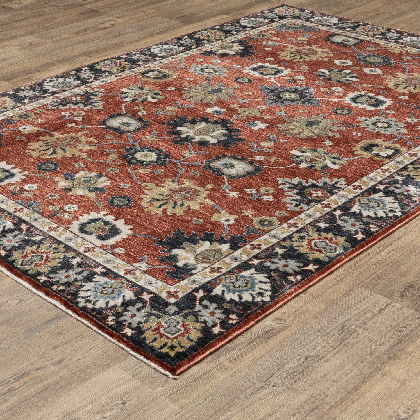 Eliana Floral Red/ Blue Oriental Cut Pile Rug