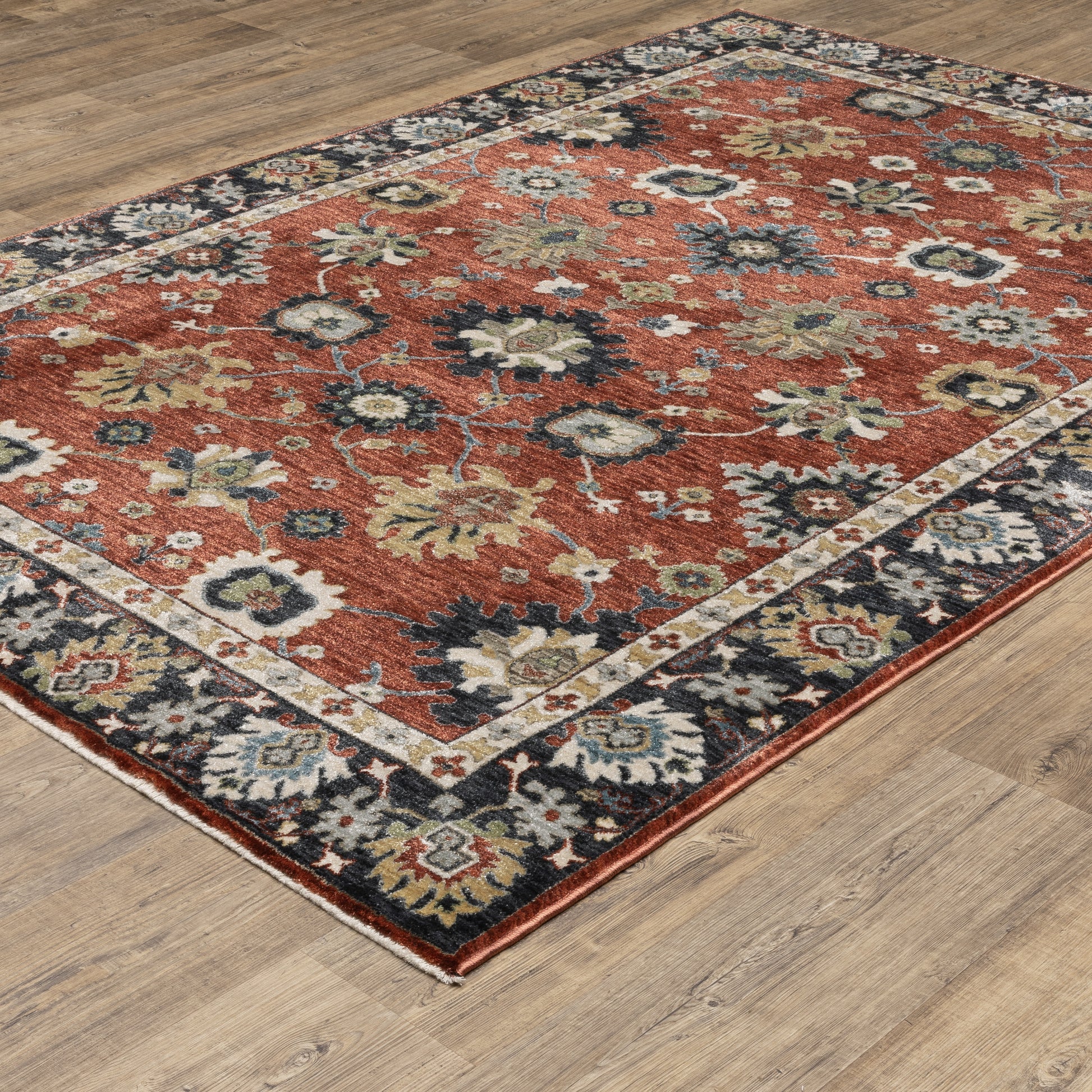 Eliana Floral Red/ Blue Oriental Cut Pile Rug