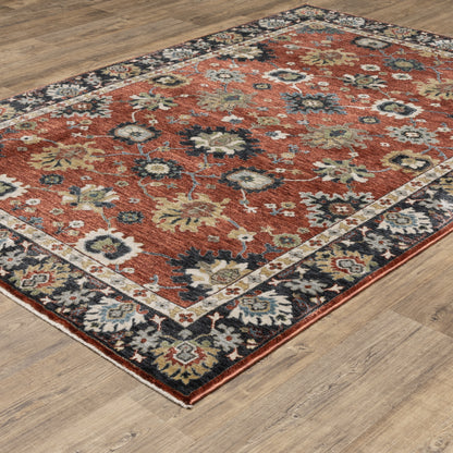 Eliana Floral Red/ Blue Oriental Cut Pile Rug