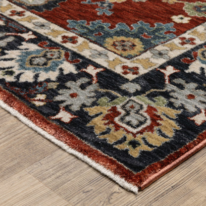 Eliana Floral Red/ Blue Oriental Cut Pile Rug