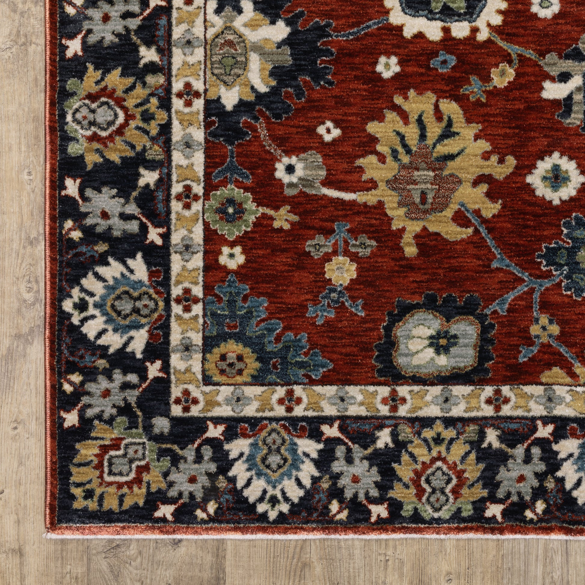 Eliana Floral Red/ Blue Oriental Cut Pile Rug