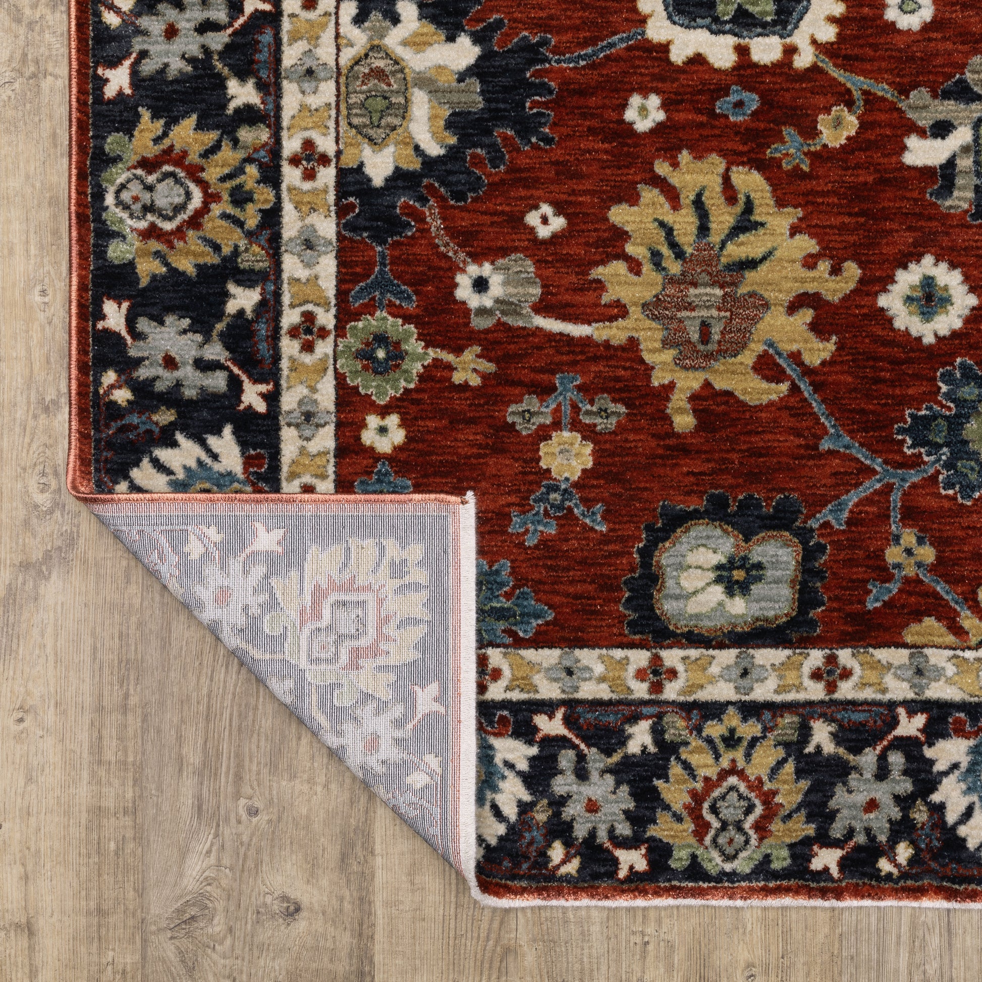 Eliana Floral Red/ Blue Oriental Cut Pile Rug