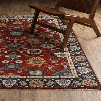 Eliana Floral Red/ Blue Oriental Cut Pile Rug