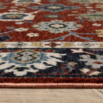 Eliana Floral Red/ Blue Oriental Cut Pile Rug