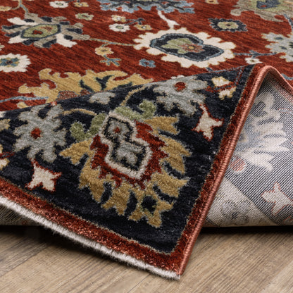 Eliana Floral Red/ Blue Oriental Cut Pile Rug