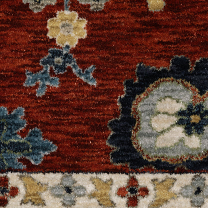 Eliana Floral Red/ Blue Oriental Cut Pile Rug