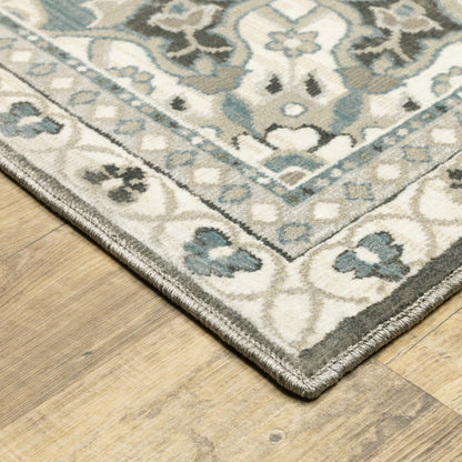 Ellington Medallion Ivory/ Blue Oriental Cut Pile Rug