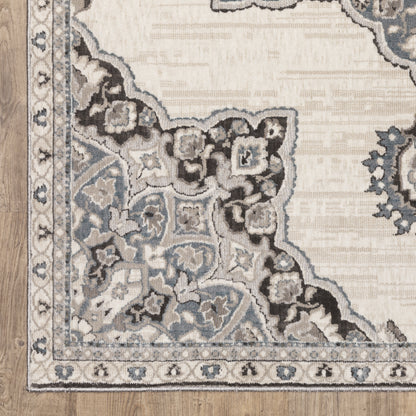 Ellington Medallion Ivory/ Blue Oriental Cut Pile Rug