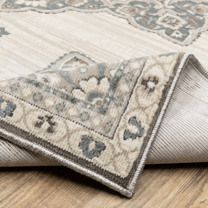 Ellington Medallion Ivory/ Blue Oriental Cut Pile Rug