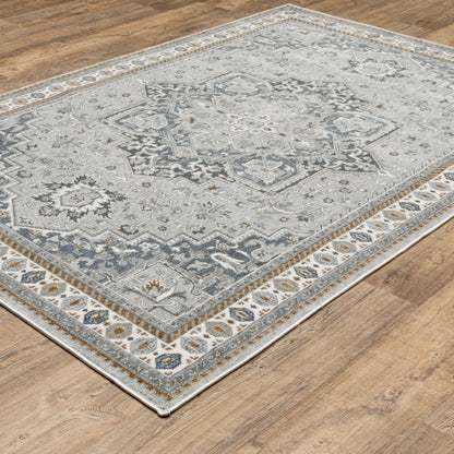 Ellington Medallion Blue/ Grey Oriental Cut Pile Rug