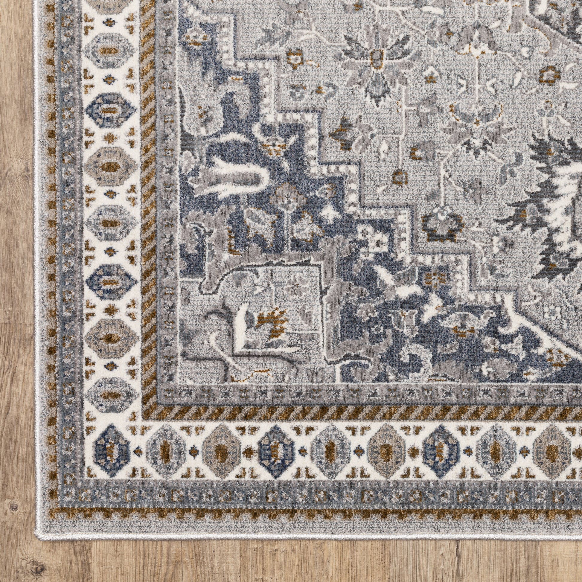 Ellington Medallion Blue/ Grey Oriental Cut Pile Rug