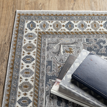 Ellington Medallion Blue/ Grey Oriental Cut Pile Rug