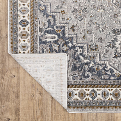 Ellington Medallion Blue/ Grey Oriental Cut Pile Rug