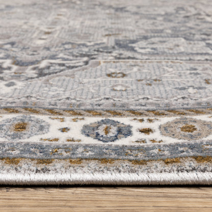 Ellington Medallion Blue/ Grey Oriental Cut Pile Rug