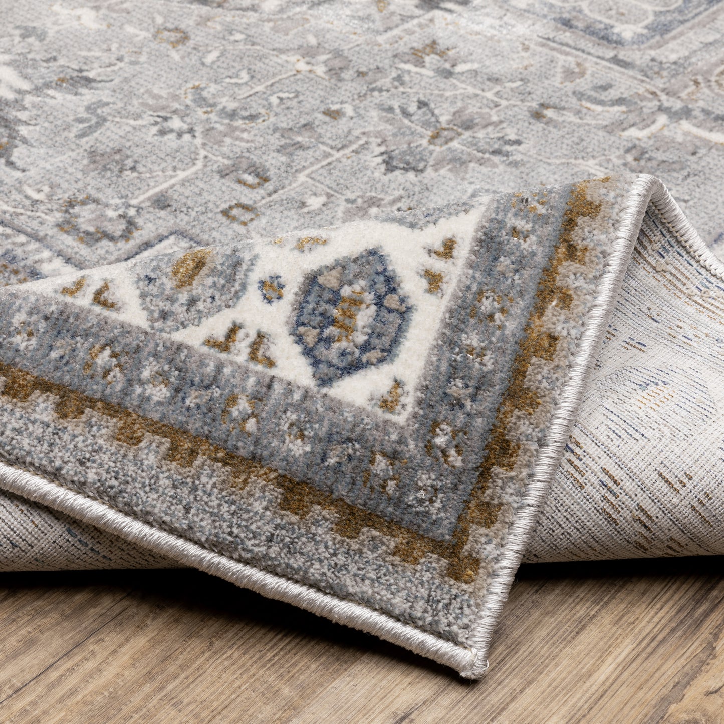 Ellington Medallion Blue/ Grey Oriental Cut Pile Rug
