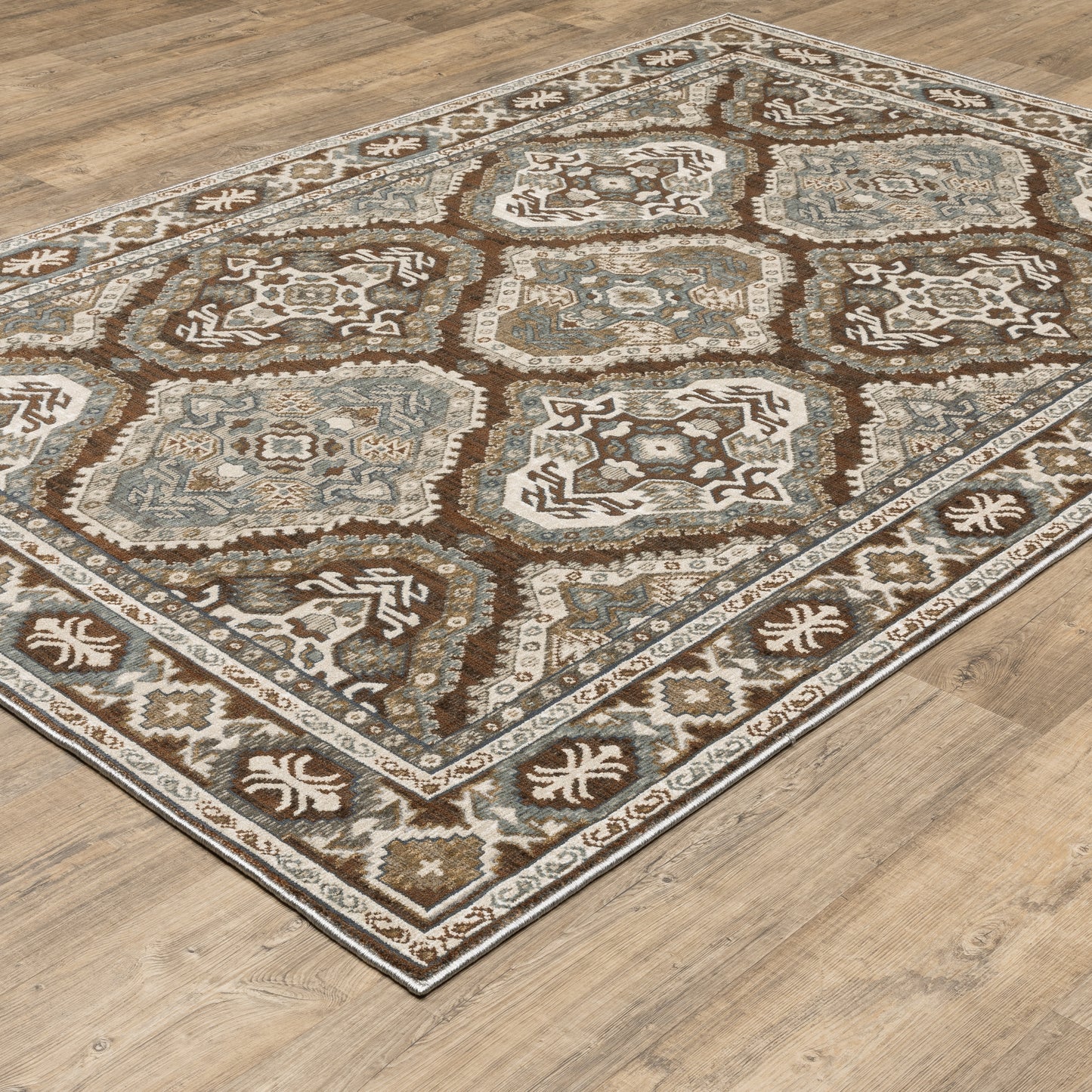 Ellington Geometric Rust/ Blue Trefoil Cut Pile Rug
