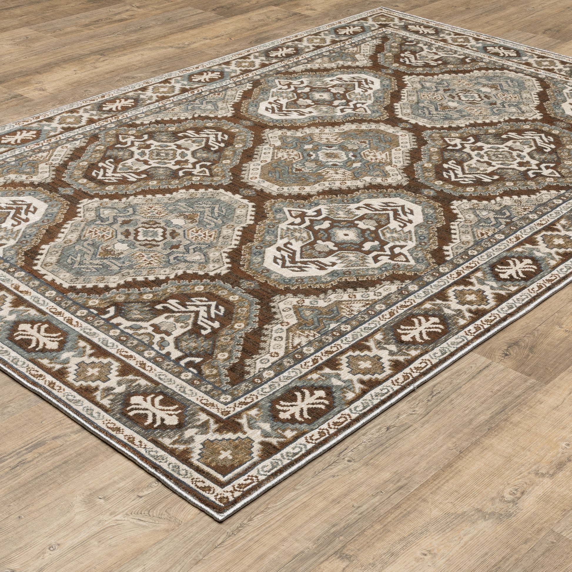 Ellington Geometric Rust/ Blue Trefoil Cut Pile Rug