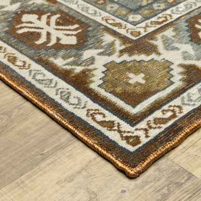 Ellington Geometric Rust/ Blue Trefoil Cut Pile Rug