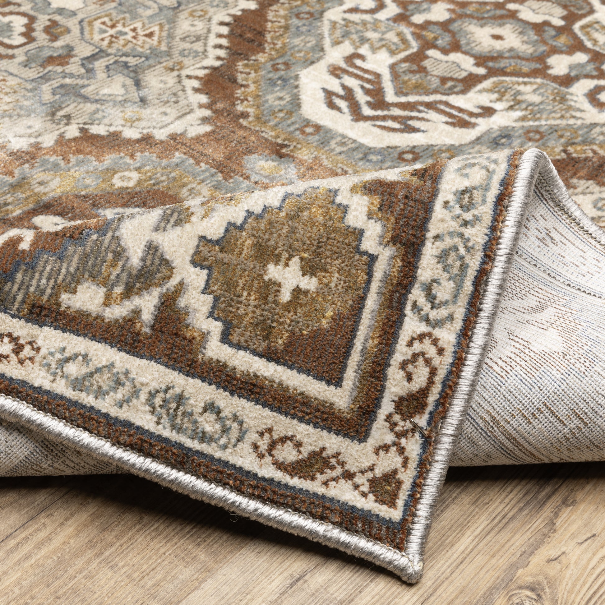 Ellington Geometric Rust/ Blue Trefoil Cut Pile Rug