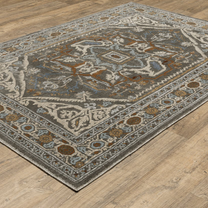 Ellington Medallion Grey/ Multi Oriental Cut Pile Rug
