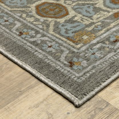 Ellington Medallion Grey/ Multi Oriental Cut Pile Rug