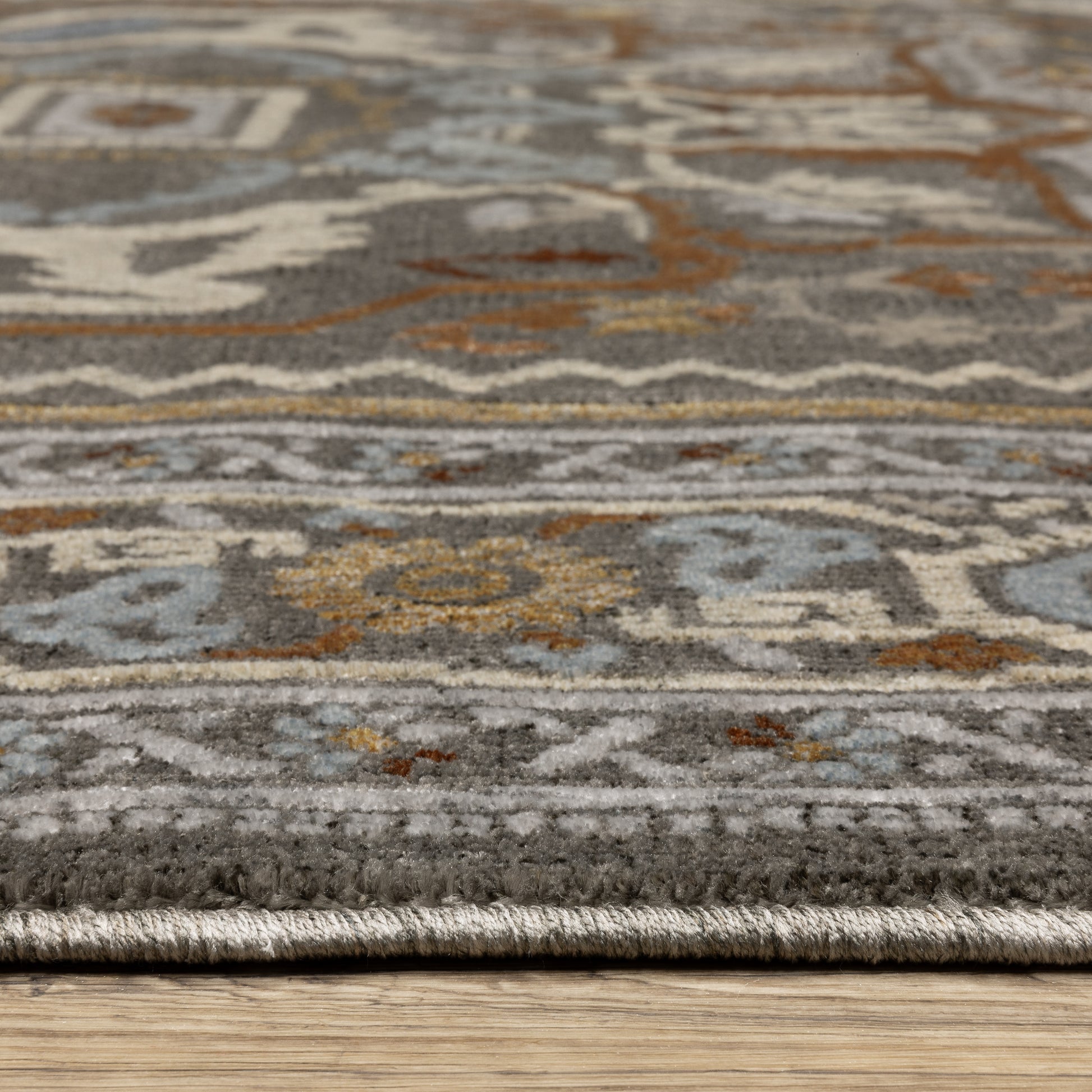 Ellington Medallion Grey/ Multi Oriental Cut Pile Rug