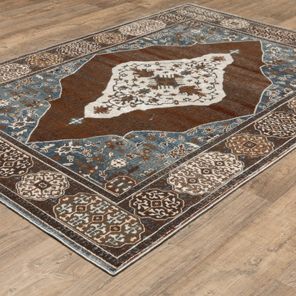 Ellington Medallion Rust/ Blue Oriental Cut Pile Rug