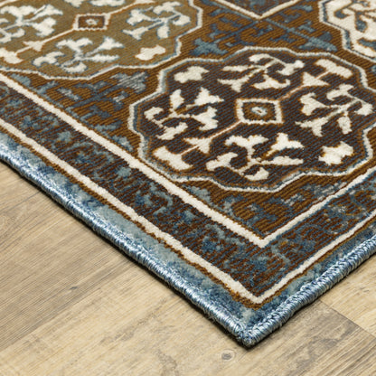 Ellington Medallion Rust/ Blue Oriental Cut Pile Rug