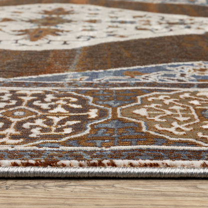 Ellington Medallion Rust/ Blue Oriental Cut Pile Rug