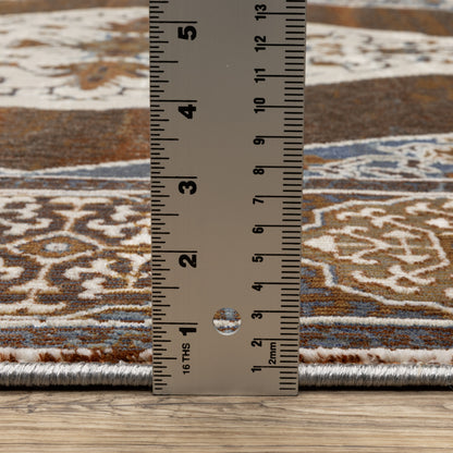 Ellington Medallion Rust/ Blue Oriental Cut Pile Rug
