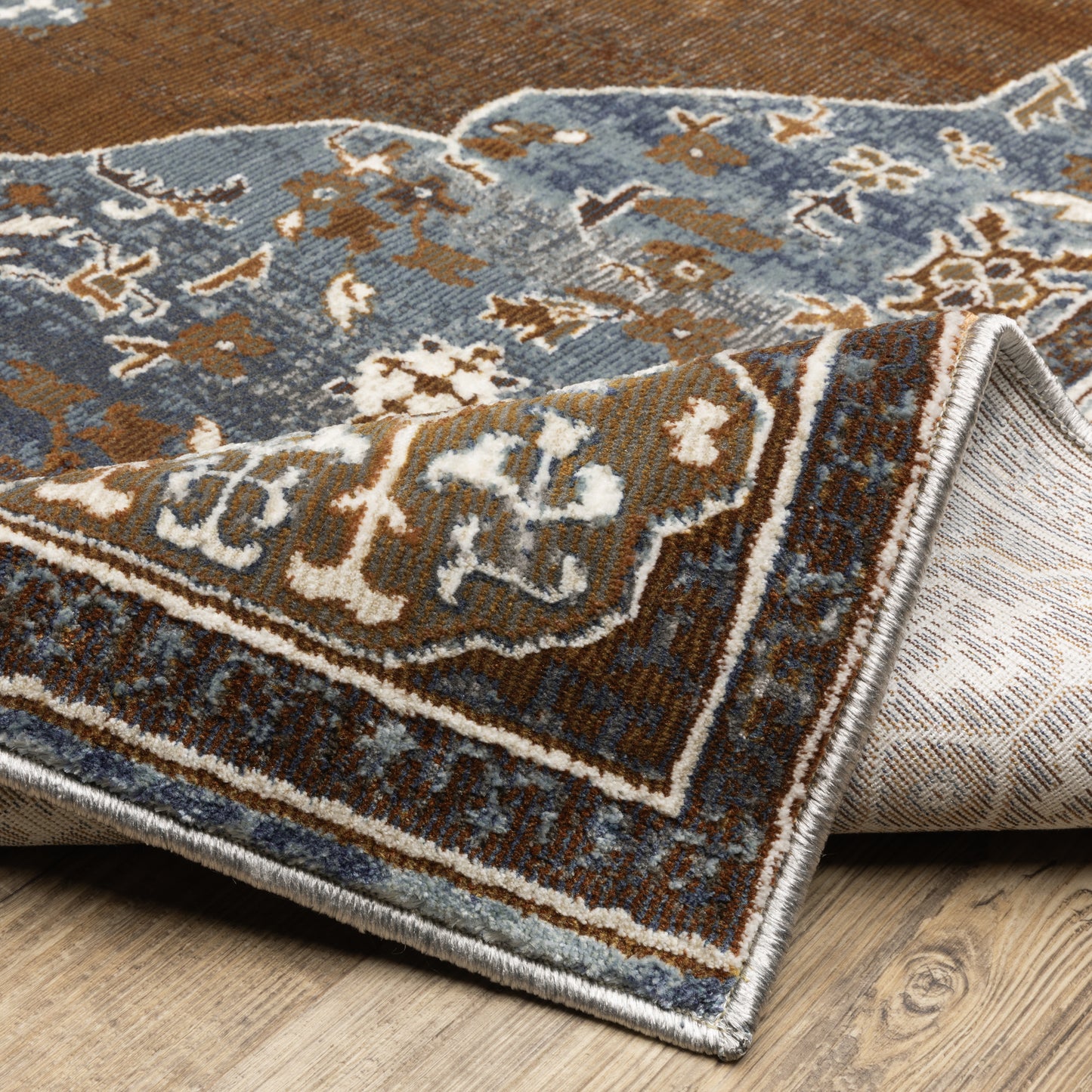 Ellington Medallion Rust/ Blue Oriental Cut Pile Rug