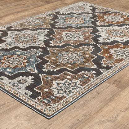 Ellington Oriental Blue/ Rust Trefoil Cut Pile Rug