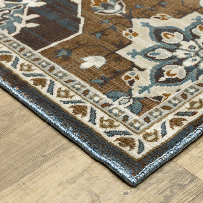 Ellington Oriental Blue/ Rust Trefoil Cut Pile Rug