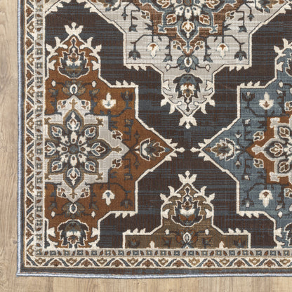 Ellington Oriental Blue/ Rust Trefoil Cut Pile Rug