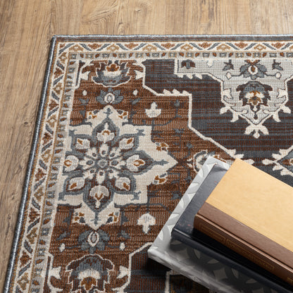 Ellington Oriental Blue/ Rust Trefoil Cut Pile Rug